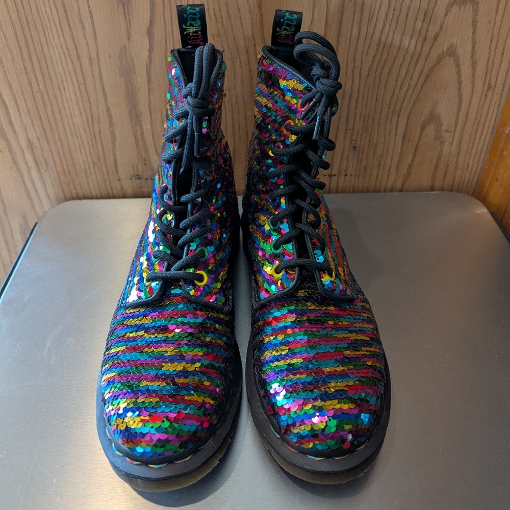 Dr. Martens 1460 Pascal Sequin Rainbow 16 Hole Boots - Picture 2 of 5